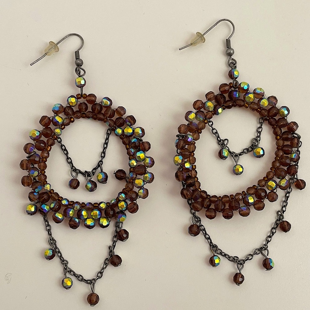 Vintage Amber Colored Oversized Fairy Core Fall Autumn Boho Chandelier Earrings